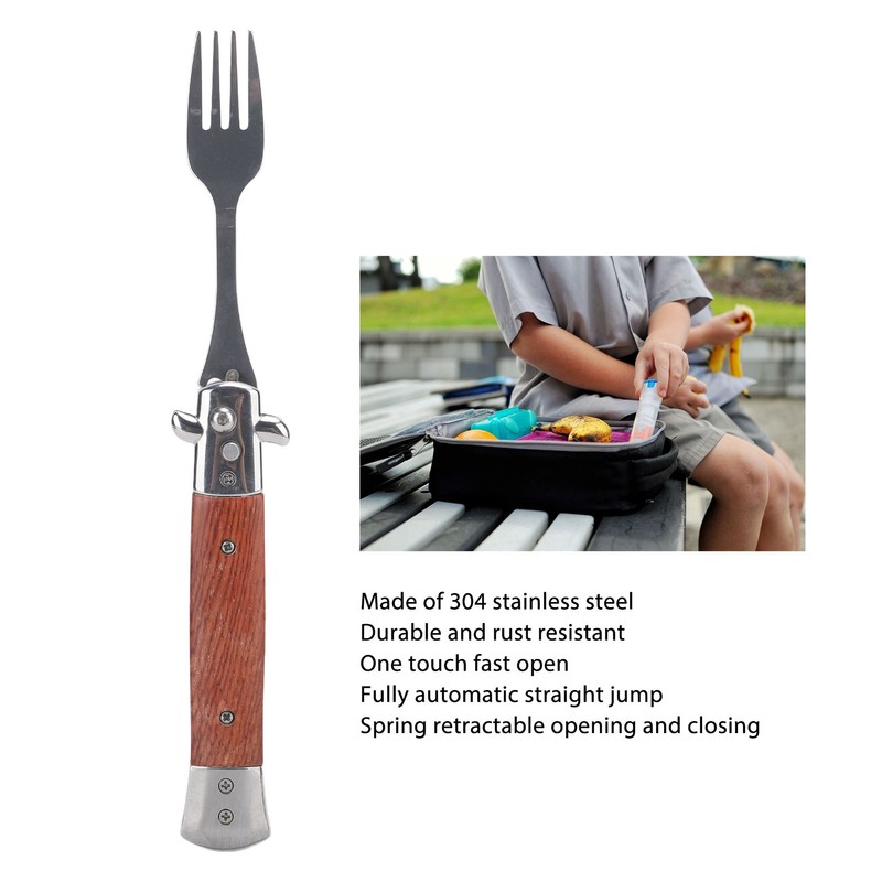 Spring Fork Rosewood Handle Stainless Steel Foldable Spring Fork for