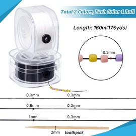 PH PandaHall 350 Yards Elastic Cord, 0.3mm Stretchy String Elastic Thread Black White Stretchy Bracelet Strings Flat Elastic Thread with Organizing Case for Bracelet Necklace Jewelry DIY Craft Making