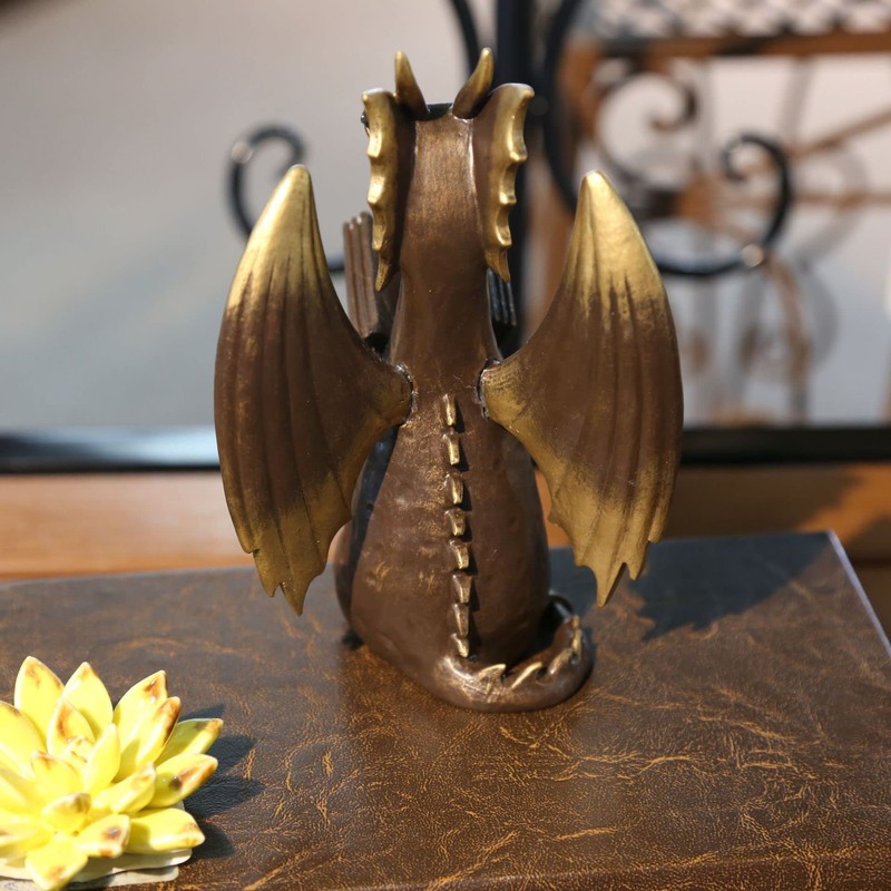 SXSZZXL Dragon Reading Statue Imitate Antique Bronze Dragon Resin Figurine