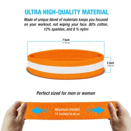 Suddora Striped Sweatband Set, Moisture Wicking 2 Wristbands and 1 Headband, Breathable Athletic Sweat Bands for Sports, Costumes & Cosplay, Matching Bands to Wear with Jersey, Orange White Orange