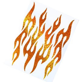 Set of 4 Orange Holographic Glitter Flame Decals, Retro Fire Motorcycle Helmet Sticker Kit, Hotrod Flames Adult Bicycle Frame Transfers / #876G-Orange