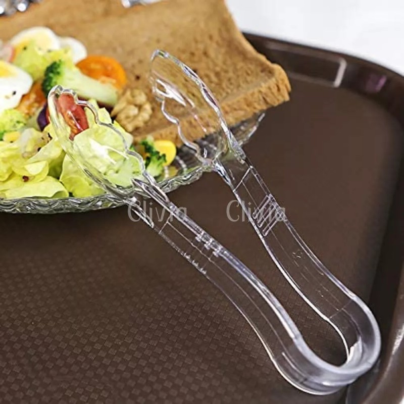 Clivia 12 Pack Plastic 6'' Serving Tongs Clear Scalloped Clamshell