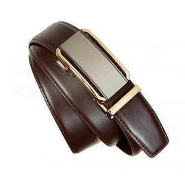 Belt men,leather ratchet belt 1 3/8" with Sliding Automatic Buckle, Adjustable belt Trim to Fit (32"-38" Waist Adjustable, Gold buckle brown belts)