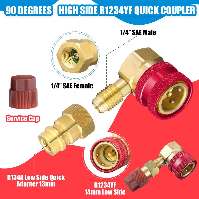 Tandefio R1234yf Adapter R1234yf to R134a Quick Coupler High Low