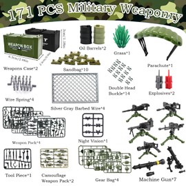 Felicify Weapons Toy Set, 171-Piece Soldier WW2 Weapons Set, Military Toy Set, Military Weapons Set, Military Figures, Soldier Figures, Building Block Toy for Children