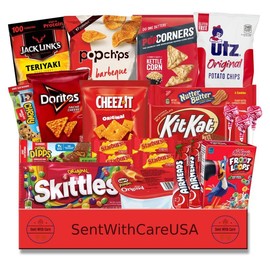 Red Snack Box & Red Gift Basket | Red Party Gift Idea College Snack Box | Name Brand Snacks & Candy - Birthday Gift Idea Party Favor - Box Size: Standard Box, Notecard Options: No Notecard