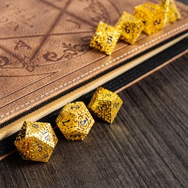 Premium Metal Hollow DND Dice Set with 20 Sided dice - 7 Piece Zinc Alloy RPG Accessories for Dungeon Masters, Game Starters, and Gift Seekers, Balanced Weight, Metallic Luster Maze Design (Paladin)