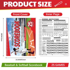 Maitys 2 Pcs Side by Side Baseball Scorebook 11 x 8.5 Inches Softball Score Keeping Book 25 Games Scorebook with Pitch Count Individual Player Stats Batting Average Chart for Coaches Sporting Goods