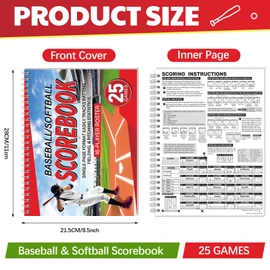 Maitys 2 Pcs Side by Side Baseball Scorebook 11 x 8.5 Inches Softball Score Keeping Book 25 Games Scorebook with Pitch Count Individual Player Stats Batting Average Chart for Coaches Sporting Goods