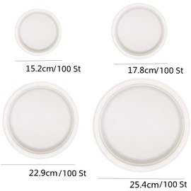 Pack of 100 paper plates, 100% biodegradable and compostable, environmentally friendly, durable, recyclable dinner plates, perfect for picnics, barbecues (17.8 cm)