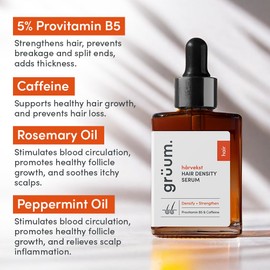 grüum Hair Density Serum 30ml - Lightweight Leave in Caffeine Hair Growth Serum for Thick, Denser & Healthy Looking Hair - Anti Hair Loss Scalp Serum for Men & Women with 5% Provitamin 5 and Caffeine