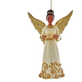 African American Ivory and Gold Angel Ornament with A Book