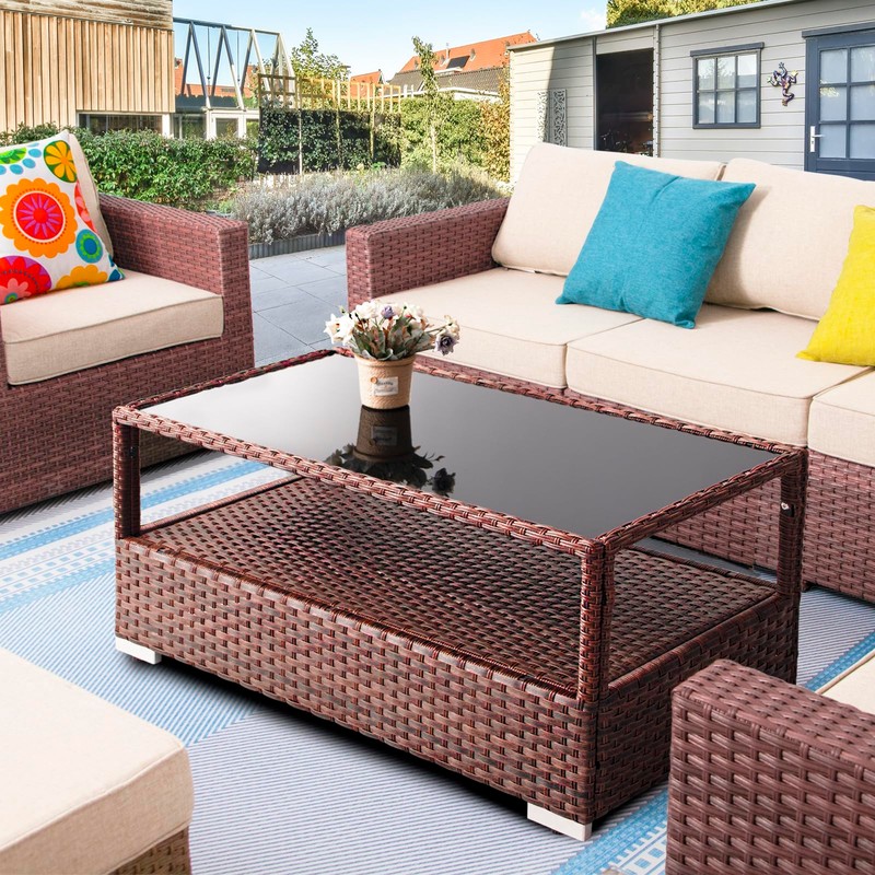 DIMAR GARDEN Outdoor Coffee Table Wicker Patio Rattan Side Table