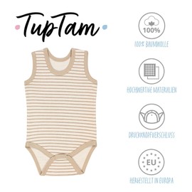 TupTam Baby Boys' Underarm Bodysuit - Soft Baby Bodysuit in Pack of 5 Made of Cotton, Body Baby Plain Colours Oeko-Tex Certified, Stripes Light Beige Dark Blue