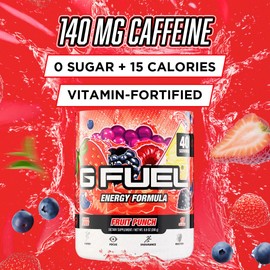 G Fuel Fruit Punch Energy Drink Powder, Pre Workout Caffeine Mix for Gaming, Sugar Free Focus Amino, Vitamin + Antioxidants, 9.9oz (Fruit Punch, 40 Servings)