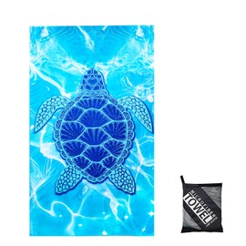 160x90cm Beach Towels in a Bag Large Microfibre Thin Beach Towel for Adults,Quick Dry Sand Free Light Bath Towel Pool Towel for Mens Women,Bathroom,Holiday,Yoga,Gym Sports,Swimming(Blue Turtle）