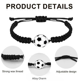 Soccer Bracelet, Soccer Jewelry, Adjustable Unisex Soccer Paracord Bracelets - Soccer Gift, 5 inches with 2 inch adjustable clasp, Nylon, no gem