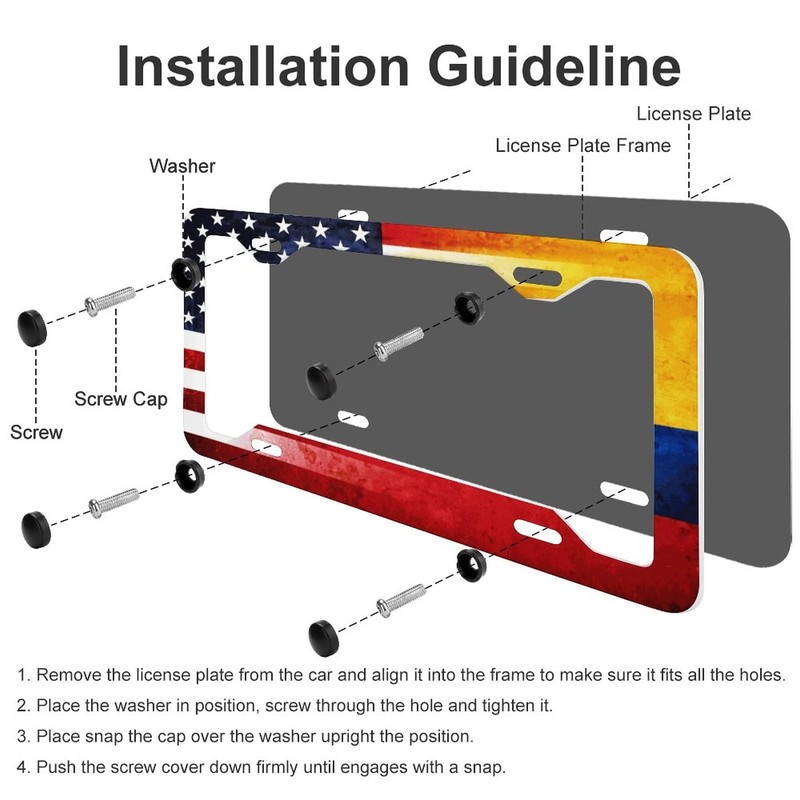 2PCS Premium Vintage USA and Colombia Flag License Plate Frames,