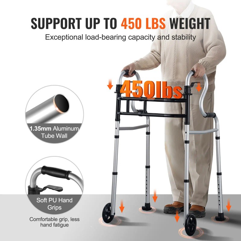 3-in-1 Adjustable Height & Width Lightweight Aluminum Folding Walker on