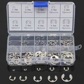 120 Pcs E-Clip E Snap Ring 304 Stainless Steel Retaining Snap Ring Circlip Kit Snap Ring E Retaining Ring for Securing Parts M1.5-M10 Durable Oil Resistant Storage Case Universal