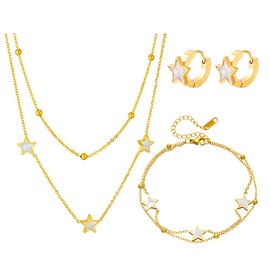 FDEETY Women's Jewellery Set Vintage Simple Fashion Matching Necklace Earrings Bracelet or Anklet Suitable for Daily Party Gift Choice, Titanium, No Gemstone