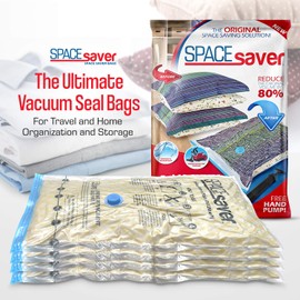 Spacesaver Premium Vacuum Storage Bags. Hand-Pump for Travel! Double-Zip Seal and Triple Seal Valve! Vacuum Sealer Bags for Comforters, Blankets, Bedding, Clothing! (2 Small, 2 Medium, 2 Large)