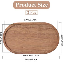 GORGECRAFT 2Pcs Oval Wood Tray Wooden Serving Plates Rustic Platter Decorative Ottoman Bathroom Counter Trays for Living Room Breakfast in Bed Food Fruits Coffee Camel Color 7.44x4.09inch