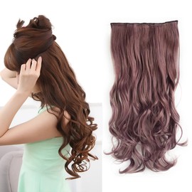 NOOFNO 22 inches Thick One Piece Half Head Wavy Curly Clip in Synthetic Hair Extensions Hairpieces for Women (Pink Violet)
