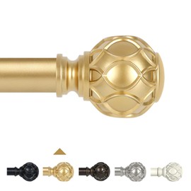 TANGWIN Gold Adjustable Curtain Rods for Windows:72-144 Inch Farmhouse Heavy Duty Long Curtain Rod for Bedroom Living Room,Boho Decorative Rustic Drapery Rods with Vintage Coastal Finials,Brass Gold