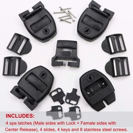 4 Set Hot Tub Spa Cover Locks w/Key Pinch Center Release - Strap Buckle Broken Latch Repair Kit with Screws