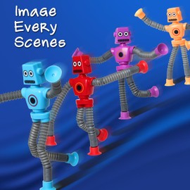 SYSAMA Valentines Day Gift for Kid Toddlers Boy Year Old Age 3 4 5 6 7 8, 4 Pcs Telescopic Suction Cup Robot Toy, Educational Fidget Toys Autistic Easter Basket Christmas Stocking Stuffers