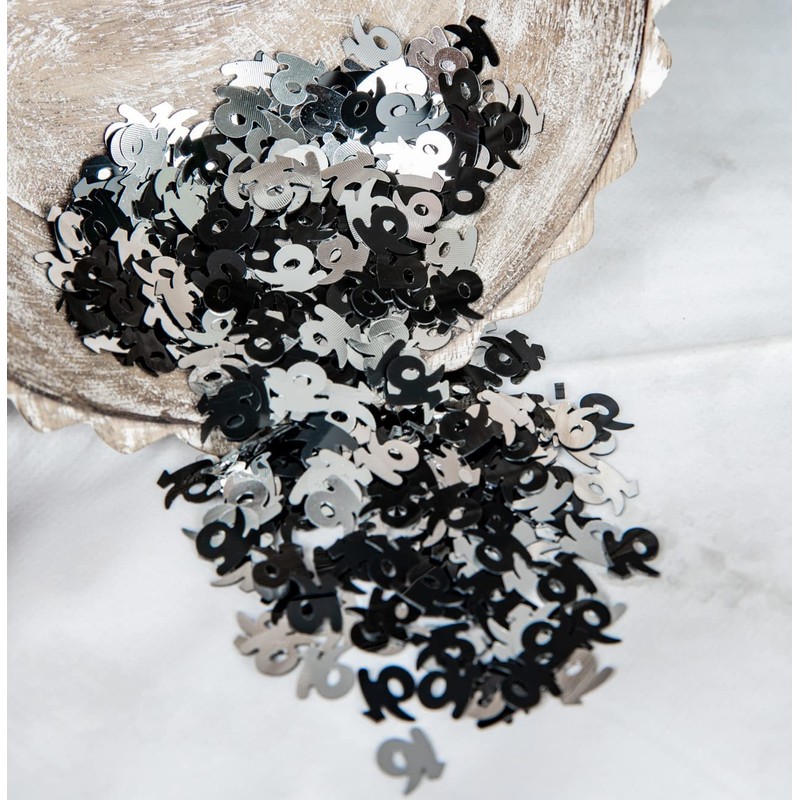 14g Black & Silver 16th Birthday Confetti Foil Metallic Glitz