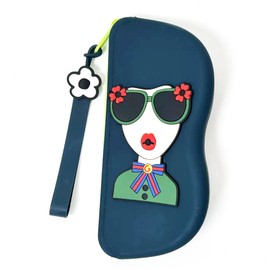 Longjet Soft Silicone Eyeglasses Pouch Case for Glasses and Sunglasses with Zipper Closure and Wristlet Strap (Prussian Blue)