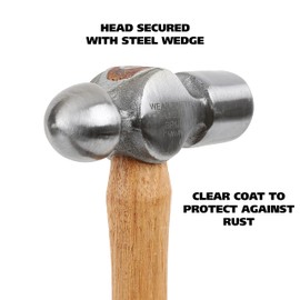 GreatNeck BP12 Ball Peen Hammer, 12 Oz. Drop Forged Steel Metalworking Tool With Precision-Balanced Authentic Hickory Wood Ball Peen Hammer Handle, For Riveting, Shaping, And Bending Metal