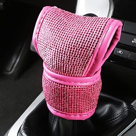 SPANICE Bling Bling Auto Shift Gear Cover, Leather Auto Gear Shift Knob Cover with Crystal Glitter Bling Rhinestones for Girls,Lady Universal Fit (Rose Pink)