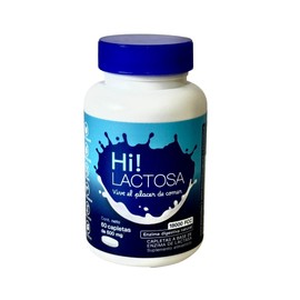 Hi! Lactosa | Apoyo a Intolerancia a la lactosa, enzima de lactasa 200 mg o 18,000 FCC. Enzima Digestiva Natural. 60 Capletas. Hi! Wellness.
