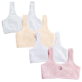 HewMay Teens Girls Cotton Bras 4 Packs Girl Seamless Training Bras Fit for Age 10-14 Student Bra White