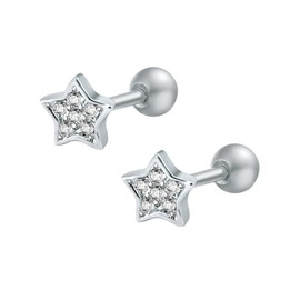 16g Sparkling Cubic Zirconia Stainless Steel Stud Earrings Tragus Helix Conch Cartilage Ear Piercing (Star 2)