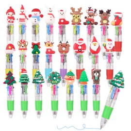 Yoosso 24pcs Christmas Multicoloured Pen, Mini Coloured Pens All In One 4 In 1 Party Bag Fillers For Kids Student Christmas Gifts