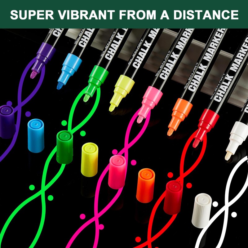 SILENART Chalk Markers - Vibrant 8 Pack - White Dry