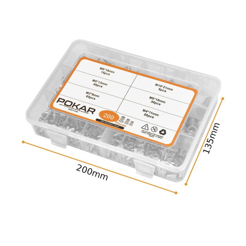 POKAR Rivet Nuts 200 Pieces Threaded Rivet Nut Pliers Set