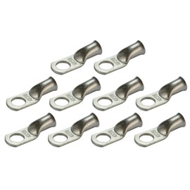 TEMCO 10 Pack Tinned Copper Welding Battery Cable Ends, Lugs Terminal 4 AWG 3/8" Hole - Marine Grade (6 AWG to 1/0 AWG Options Available)