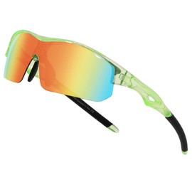 DUCO DK261 Children's Sunglasses, Baseball Sunglasses, Polarized Sunglasses, Sports, Ultra Lightweight Frame, UV Protection, For Running, Cycling, 5-12 Years Old, green-orange