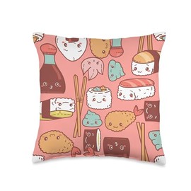 kawaii pink sushi tempura shrimp cute wasabi asian food Throw Pillow
