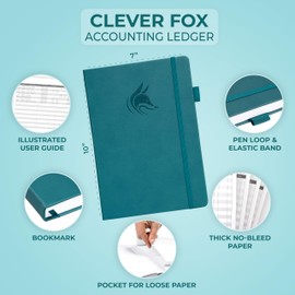 Clever Fox Accounting Ledger Book – Accounting Book for Small Businesses & Personal Use – Columnar Account Book Ledger for Tracking Money, Expenses, Deposits & Balance – Large, 7x10″ (Dark Teal)