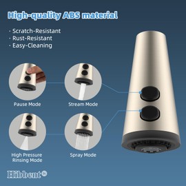 Hibbent Pull Down Faucet Head Replacement, 4-Function Kitchen Sink Spray Nozzle Replacement with 15 Adapters, Compatible with Moen, American Standard, Delta, Kohler Faucets, Brushed Nickel