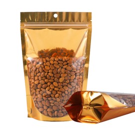 100 Pack Smell Proof Bags, Resealable Mylar Bag with Clear Window, Foil Pouch Stand-up for Food Self Sealing Storage, Scratch Resistant Hand Storage. (Gold, 3.9×5.9 inch)