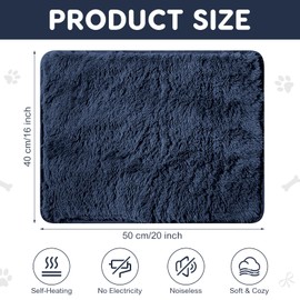 Drydiet 4 Pack Self Warming Cat Bed Pad Self Heating Cat Dog Mat with Fluffy Faux Fur Plush Cat Calming Bed Thermal Cat Mat Washable Pet Pad Anti Slip Bottom for Outdoor Indoor Pets(Navy,16 X 20)