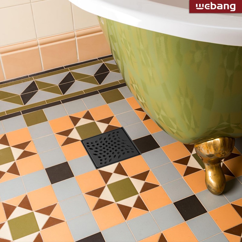 WEBANG 4 Inch Square Shower Drain Black Floor Drain with