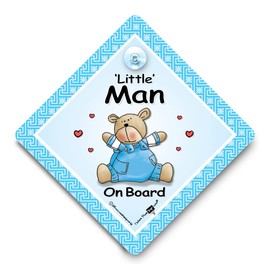Little Man On Board Car Sign, Baby On Board Sign With Suction Cup In Blue For Baby Boy